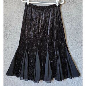 Vtg Ticket Trumpet Midi Skirt Black Crushed Velvet Y2K Fairy Grunge Whimsigoth M